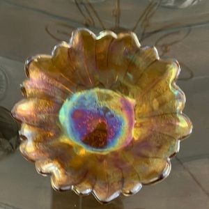 Vintage Amber Carnival Glass Sunflower Candy/Nut Bowl